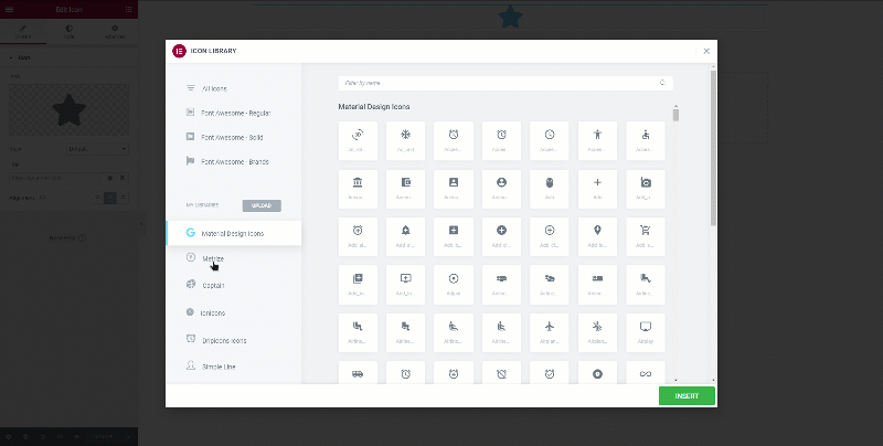 Icon Element inside the Elementor icon picker
